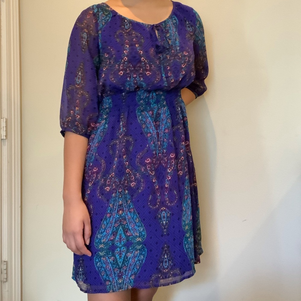 Purple see through sleeve dress